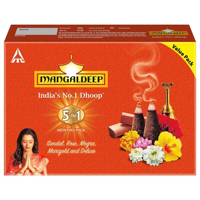 Mangaldeep 5 In 1 Dhoop - Sandal, Rose, Mogra, Marigold & Deluxe, 180 g