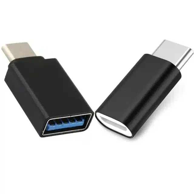 Type-C to Micro USB Adapter & Type C Male to Micro USB Female OTG Adapter, Set of 2, Black
