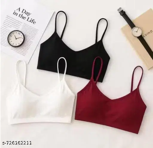 Short Bralette for Women, Pack of 3 (Black, M)