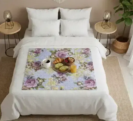 Waterproof Bed Server/Food Mat Brown/Blue Floral