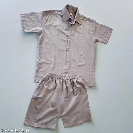 Cotton Solid Top & Bottom Set for Men (Beige, S)