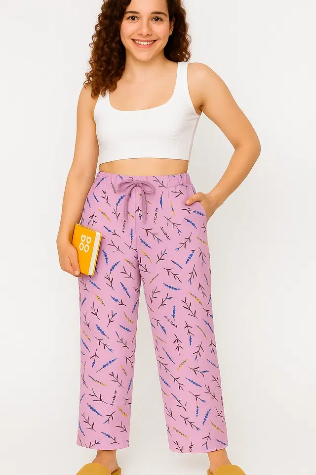 Women's Printed Sleepwear Pyjama Pants; Pink; Style-3 (S)