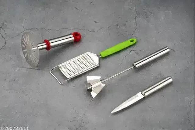 Combo of Graters, Hand Push Whisk, Masher & Knife, Multicolor, Set of 4