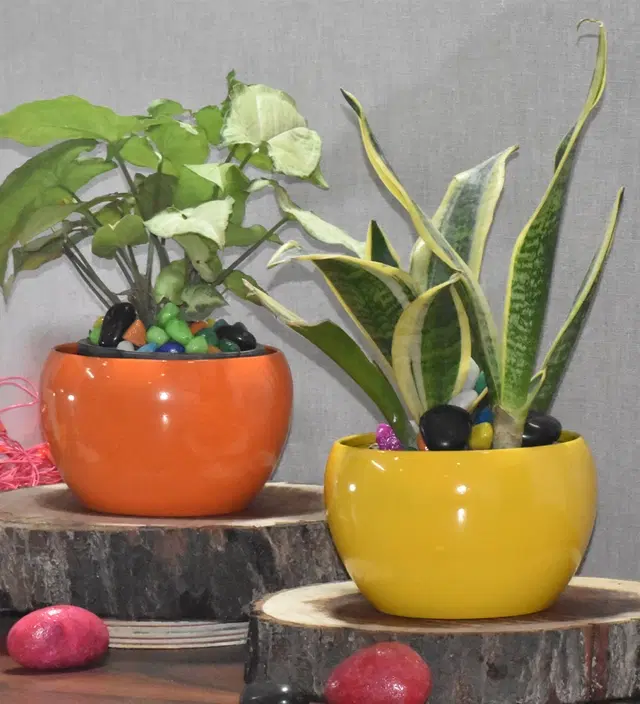 Metal Planter for Home, Orange & Yellow, Pack of 2
