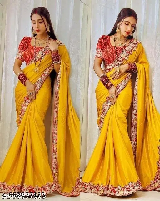 Chinnon Embellished Saree For Women, Yellow