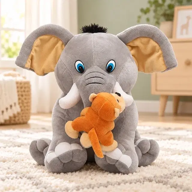 Toytales Elephant With Monkey 30CM Grey