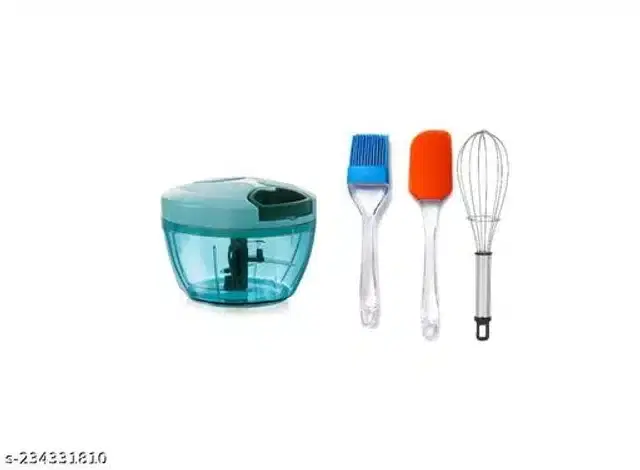 Combo of Manual Chopper, Whisk, Oil Brush & Spatula, Multicolor, Set of 4