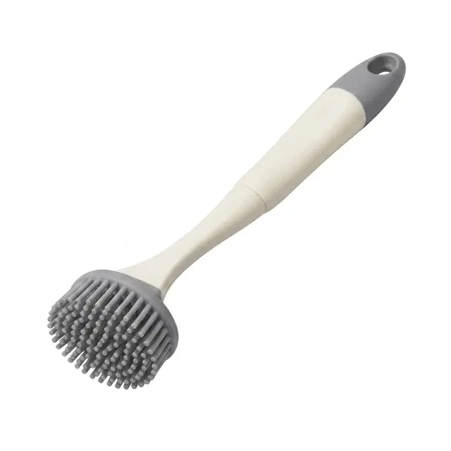 Silicone Soft Bristles Scrub Brush with Scraper Tip, Comfortable Grip Brushes for Kitchen Sink, Pans, Pots, Skillet, Vegetable, Fruit, Potato Cleaning (White/Grey) Assorted any 1