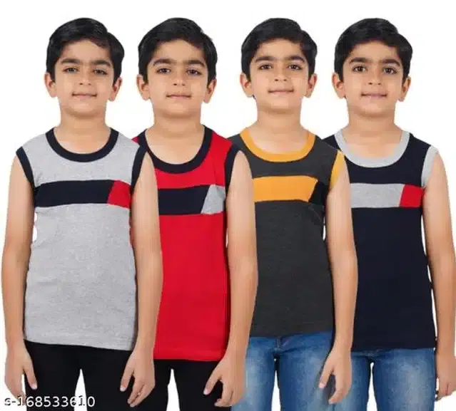 Cotton Vest for Boys, Pack of 4 (Multicolor, 3-4 Years)