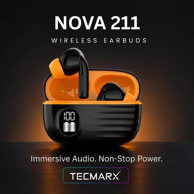 TecMarx Nova 211 | Wireless Earbud With 13 mm Deep Bass Driver & Deep Bass & Comfortable Fit | IPX 4 Water Resistant | 30-Hour Playtime