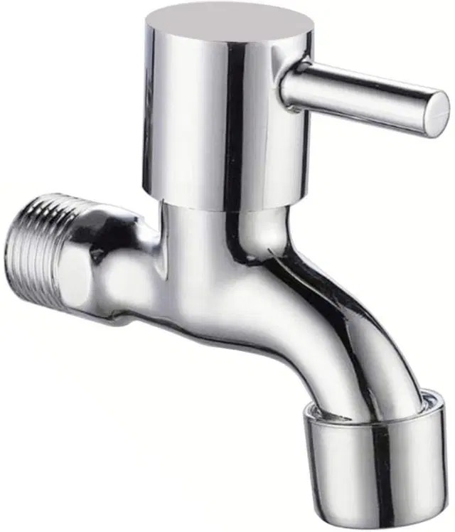 Stainless Steel Short Body Bib Cock Tap with Wall Flange, Silver, Set of 1