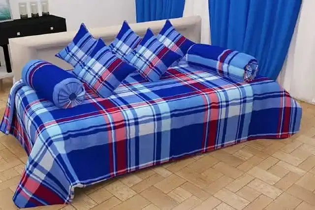 Premium Printed 144 TC Polycotton 8 pcs Diwan Set 90 x 55, Blue, FFDS-467