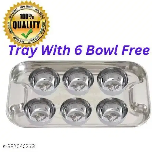 Tray with 6 Pcs Bowls, Silver, Set of 2