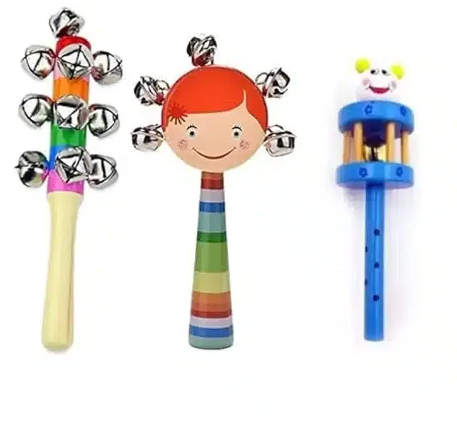 Wooden Rattle Toys for Kids, Multicolor, Set of 3