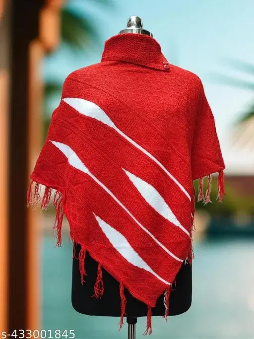 Woolen Poncho for Women (Red, Free Size)
