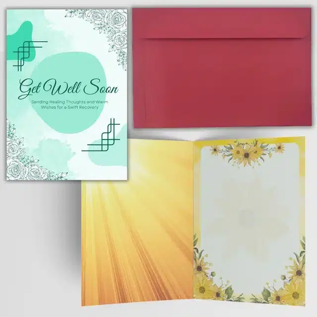 Get Well Soon Printed Card with Envelope, Multicolor, Set of 1