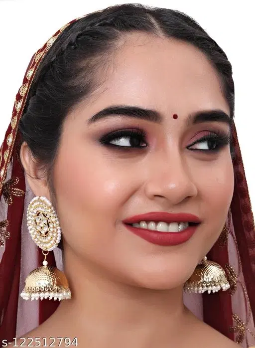 Light Weight Gold plated Big Jhumkaa for Women (White, Free Size)