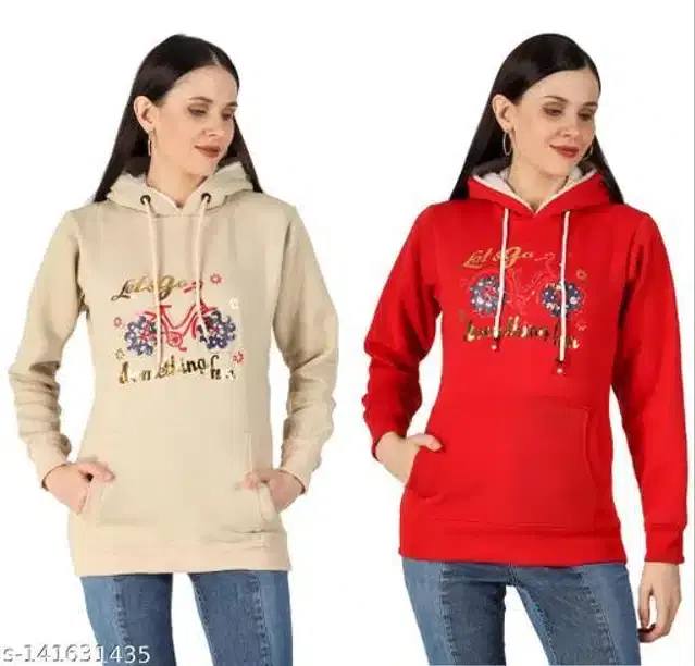 Woolen Hoodie for Women, Pack of 2 (Multicolor, L)