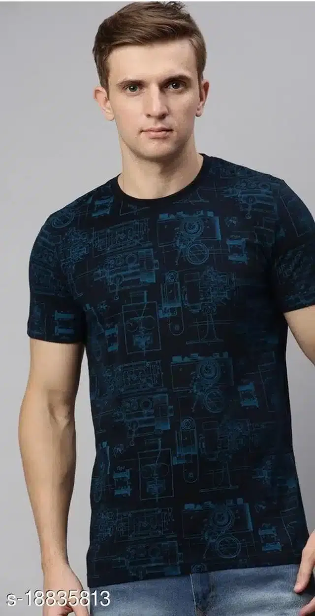 Half Sleeves T-Shirt for Men (Navy Blue, L)