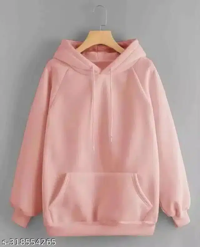 Fleece Full Sleeves Hooded Sweatshirt for Women (Pink, M)