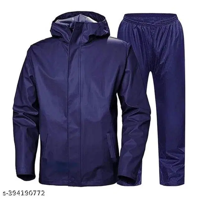Polyester Rain Coat for Men, Blue, M