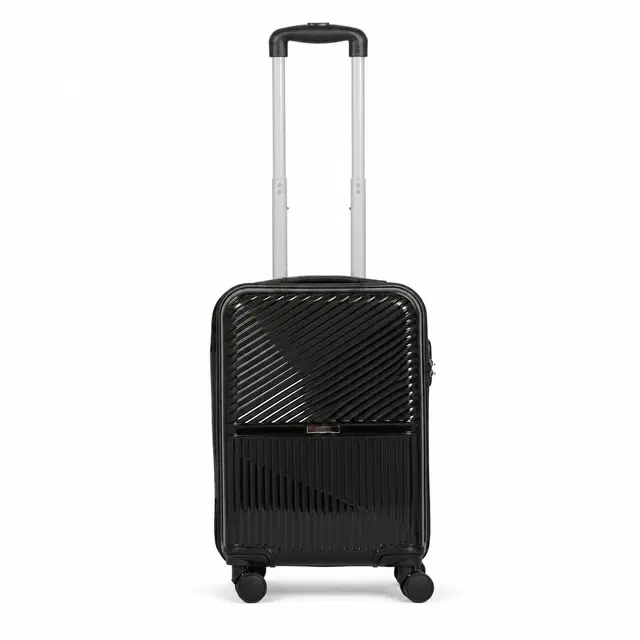 Teakwood Whitefield Small Hard Trolley Bag With 360° Spinner 8 Wheels, Black