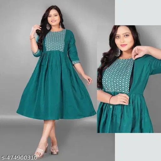 Floral Embroidered Maternity Kurti (Teal, L)