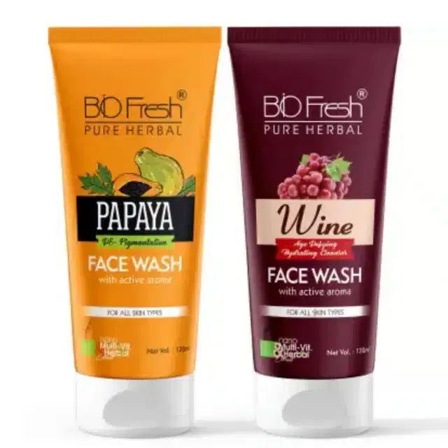 Biofresh Pure Herbal Papaya & Wine Skin Whitening Face Wash, Pack of 2, 120 ml