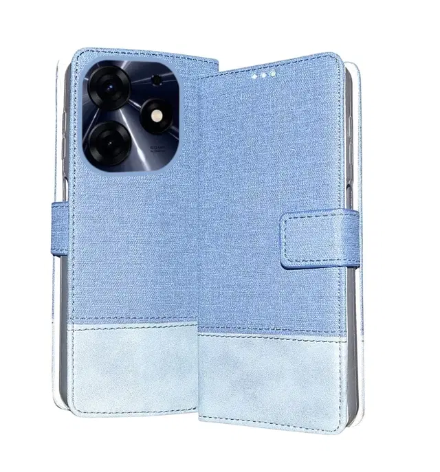 Artificial Leather Flip Cover For Tecno Kj5 / Spark 20, Blue