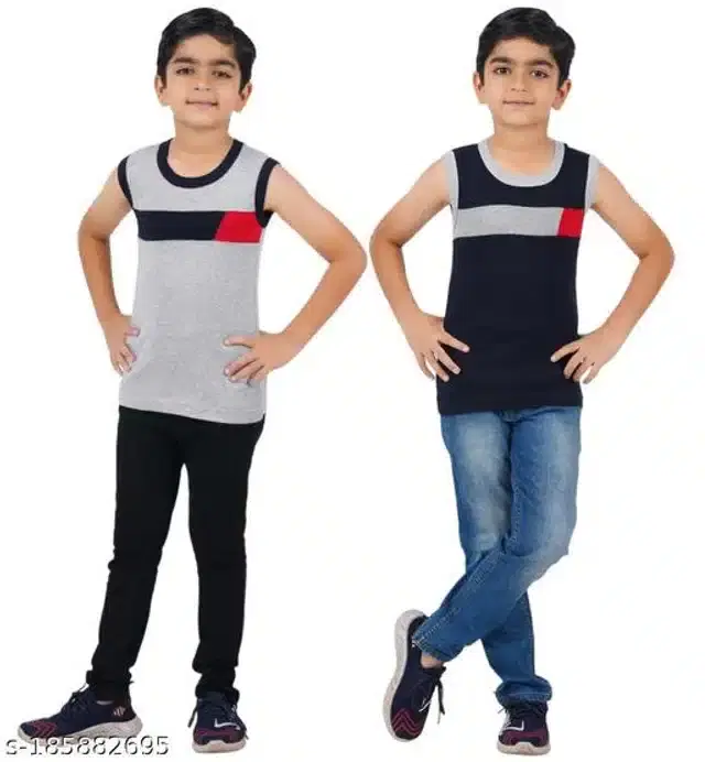 Innerwear for Boys, Pack of 2 (White & Navy Blue, 3-4 Years)