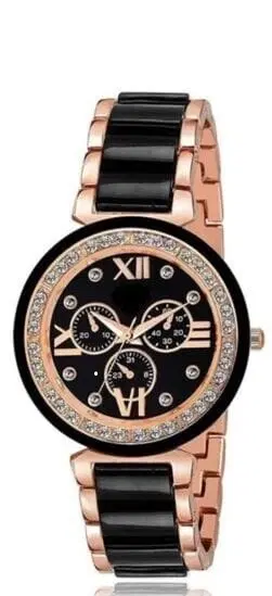 Round Dial Analog Watch for Women, Black