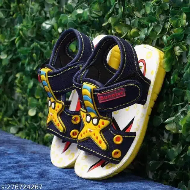 Velcro Sandals for Infants (Navy Blue & Yellow, 9-12 Months)