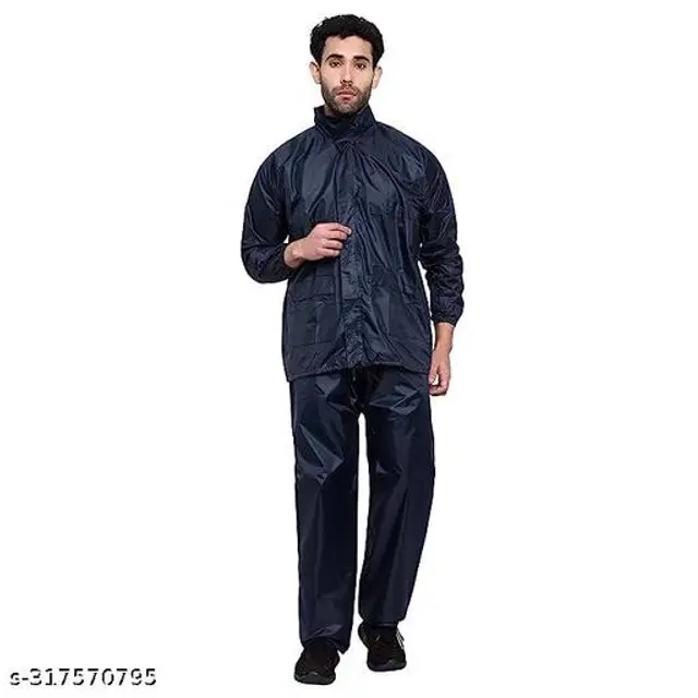 Polyester Rain Coat for Men, Black, M