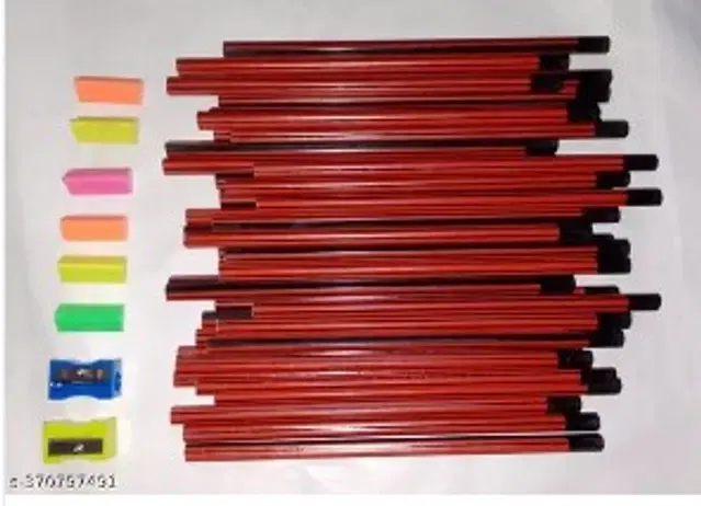 Posshe Writing Pencils, 40 Pcs with 4 Pcs Erasers & 2 Pcs Sharpener, Multicolor, Set of 3