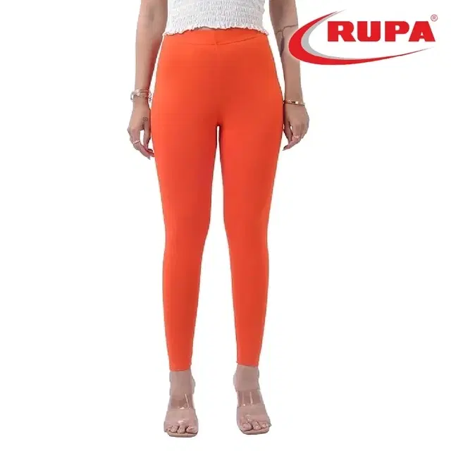 Rupa Cotton Lycra Ankle Length Legging for women, Bright Orange (Free Size)