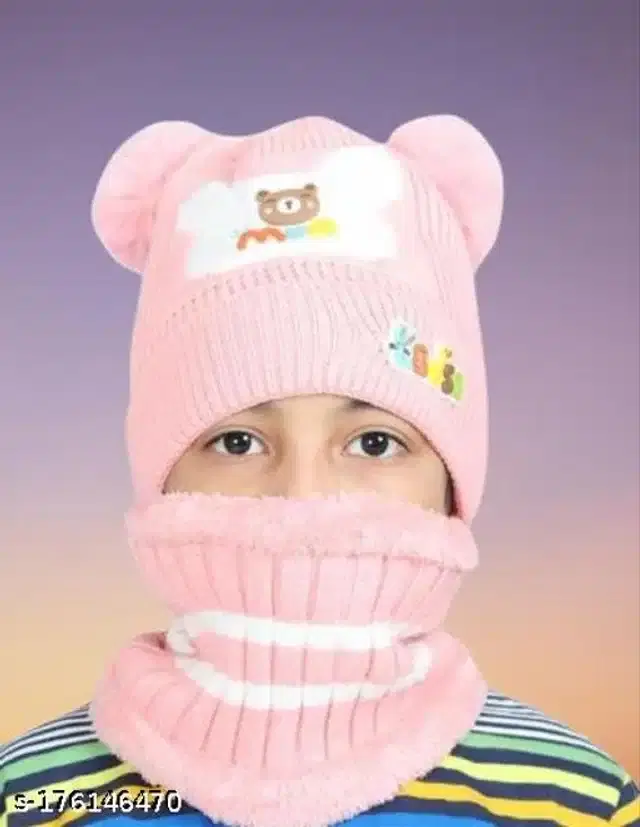 Woolen Neck Warmer & Cap for Kids, Pack of 2 (Multicolor, 2-7 Years)
