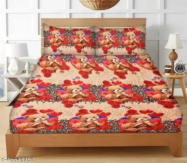 Polycotton Queen Size Bedsheet with Pillow Cover, Multicolor, 90x102 Inches