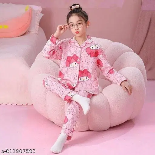 Night Suit for Girls (Pink, 7-8 Years)