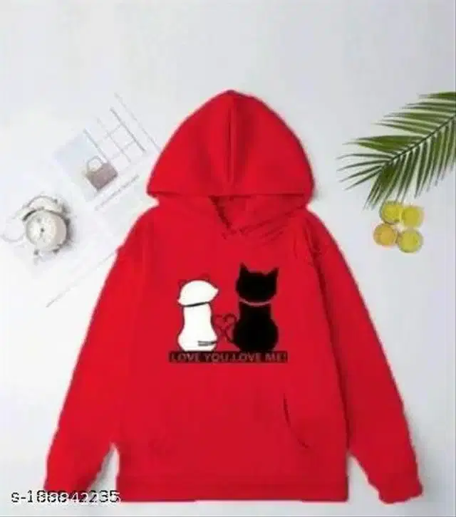 Cotton Blend Hoodie for Women (Red, S)