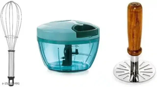 Whisk with Manual Chopper & Masher, Multicolor, Set of 3