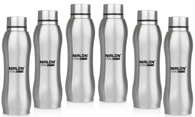 Nirlon Ozone Single Wall Stainless Steel Water Bottle 750Ml, Water Bottles For Fridge, School,Gym,Home,Office,Boys, Girls, Kids, Leak Proof(Silver Colour|Set Of 6)