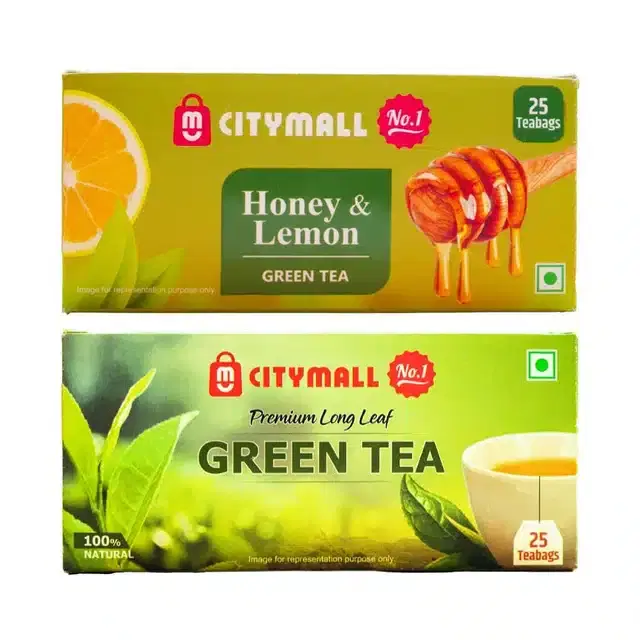 Citymall No.1 Green Tea Bags - 25 Pcs (Honey & Lemon) + Citymall No.1 Green Tea Bags - 25 Pcs (Plain)