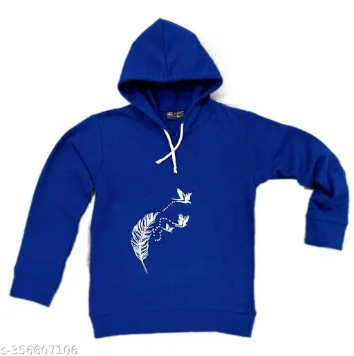 Cotton Blend Printed Hoodie for Girls (Royal Blue, 3-4 Years)