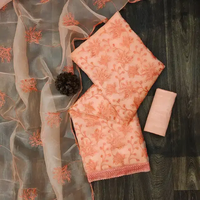 Unstiched Dress Material for Women (Orange)