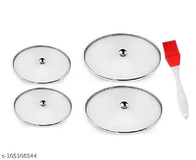 Metal Net Lids, 4 Pcs with Oil Brush, Red & Silver, Set of 5