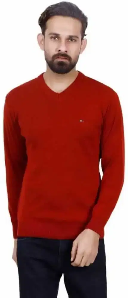 KRYPTAR Men's Solid Full Plain Sweater (Red, S) (KPTR4065)
