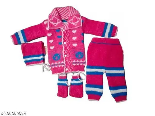 Woolen Sweater & Pant with Socks & Cap for Kids (Multicolor, 3-6 Months)