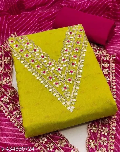Embroidered Patiala Suits for Women (Green, Un Stitched)