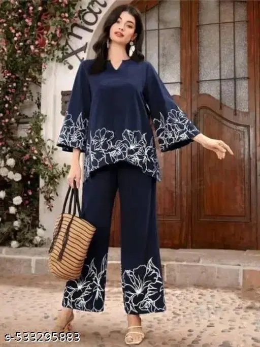 Rayon Kurta Set for Women (Blue, S)