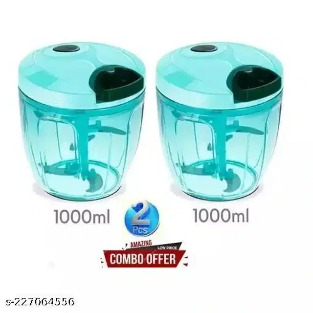 Plastic Manual Chopper, Sky Blue, 1000 ml, Pack of 2